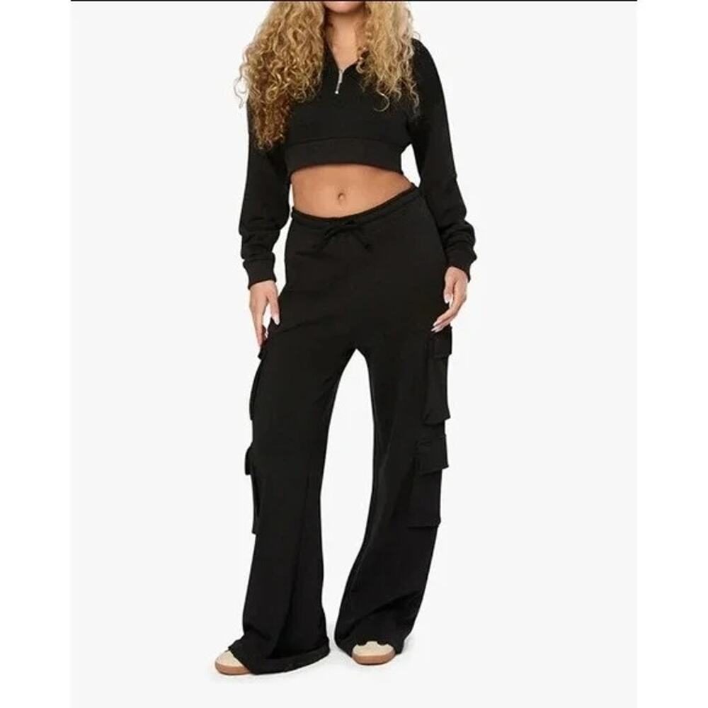 NWT WeWoreWhat Cropped Half Zip Fleece Cotton Hoodie Long Sleeve XS Black #4296 - Picture 15 of 15